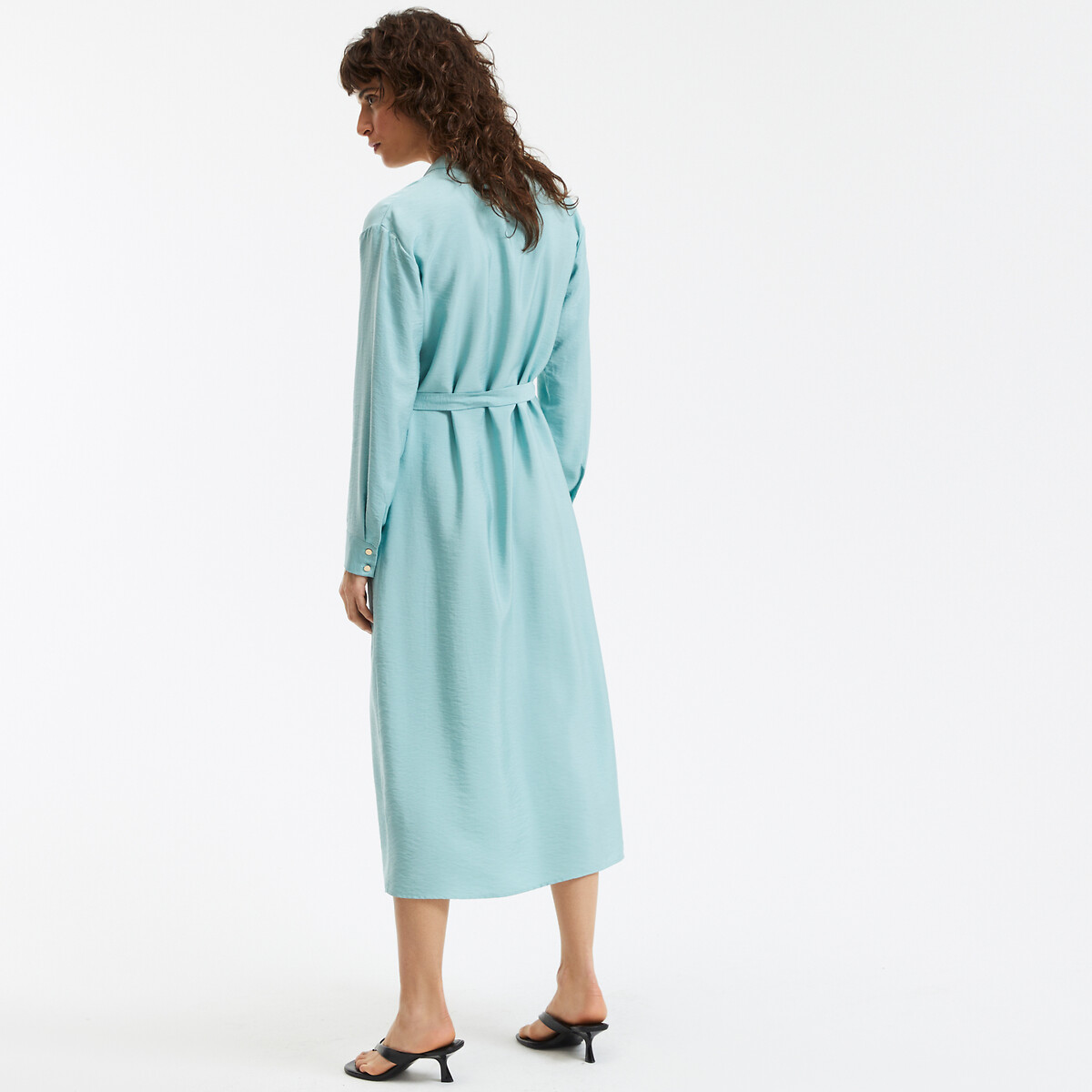 COLEÇÃO LA REDOUTE<br>Vestido longo reto com cinto e gola mandarim