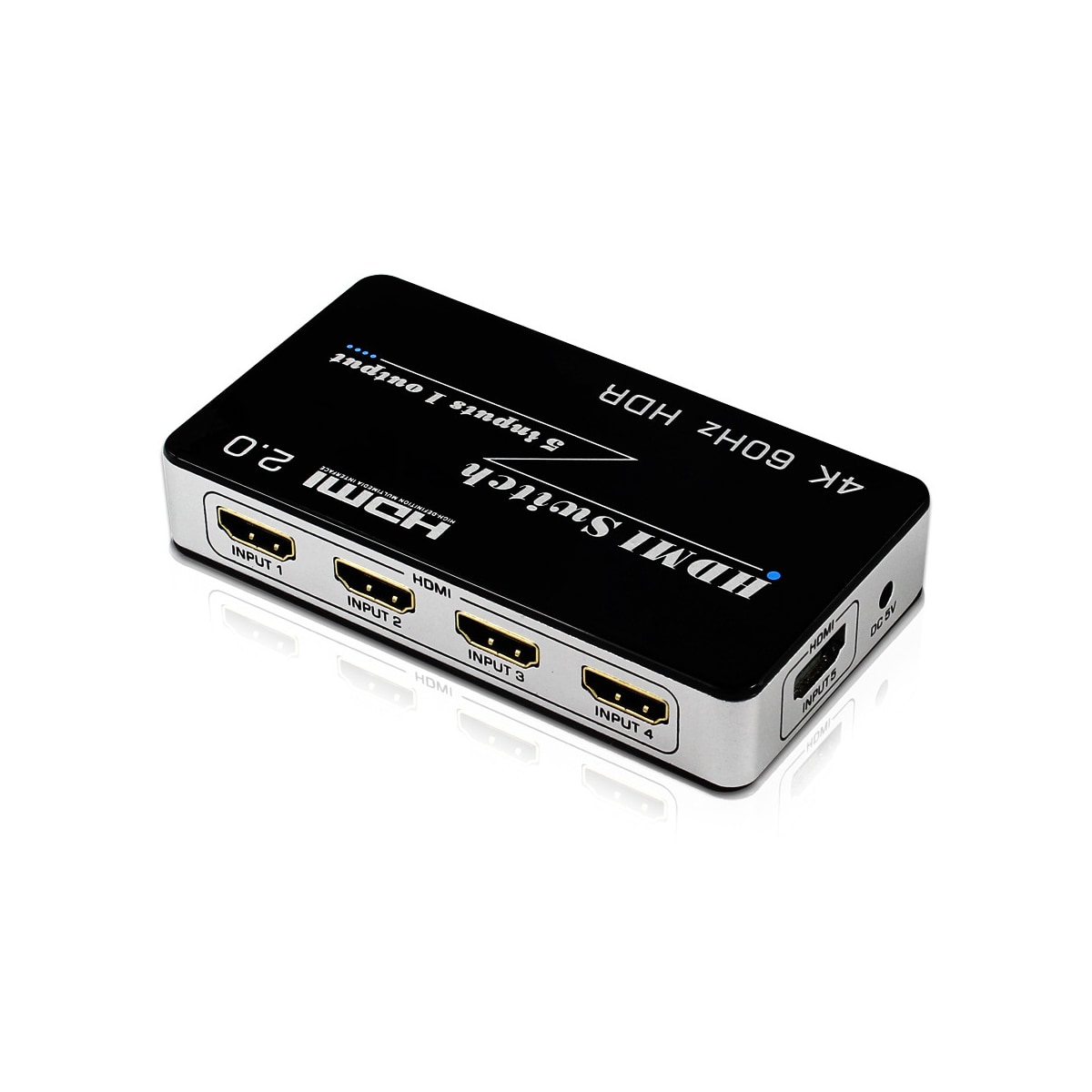 HDMI-svitsj 5 i 1 ut 4K 60Hz Sort