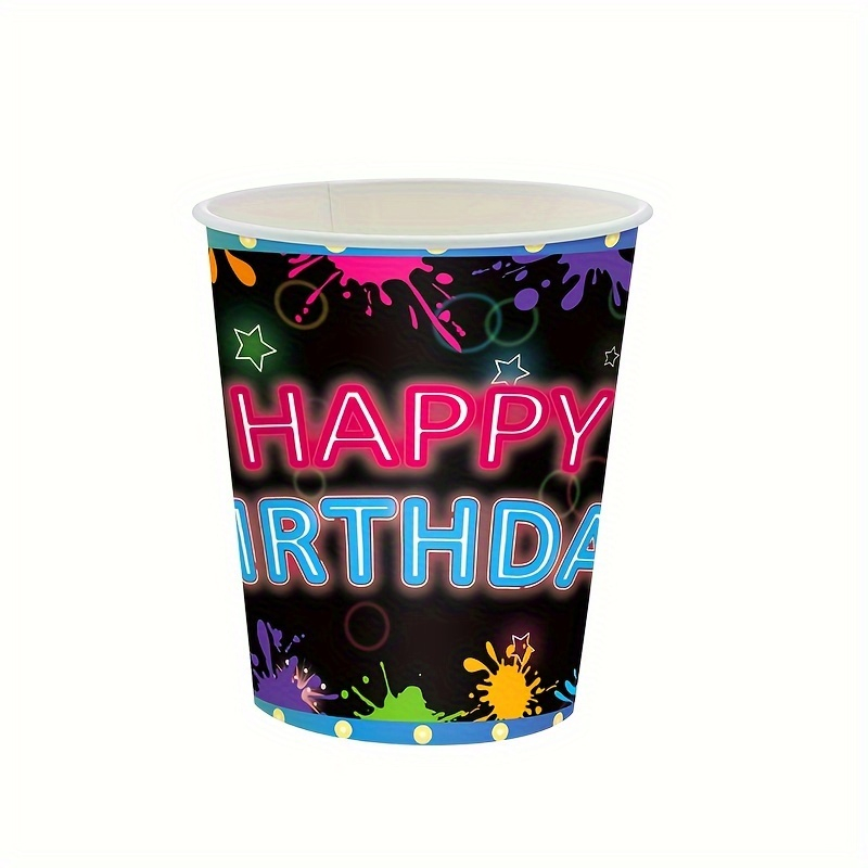 (194-tlg. Set) Happy Birthday Einweg Geschirr Geburtstags Party Tisch Deko inkl. Teller / Besteck / Tischdecke / Papp Becher - Let's Glow