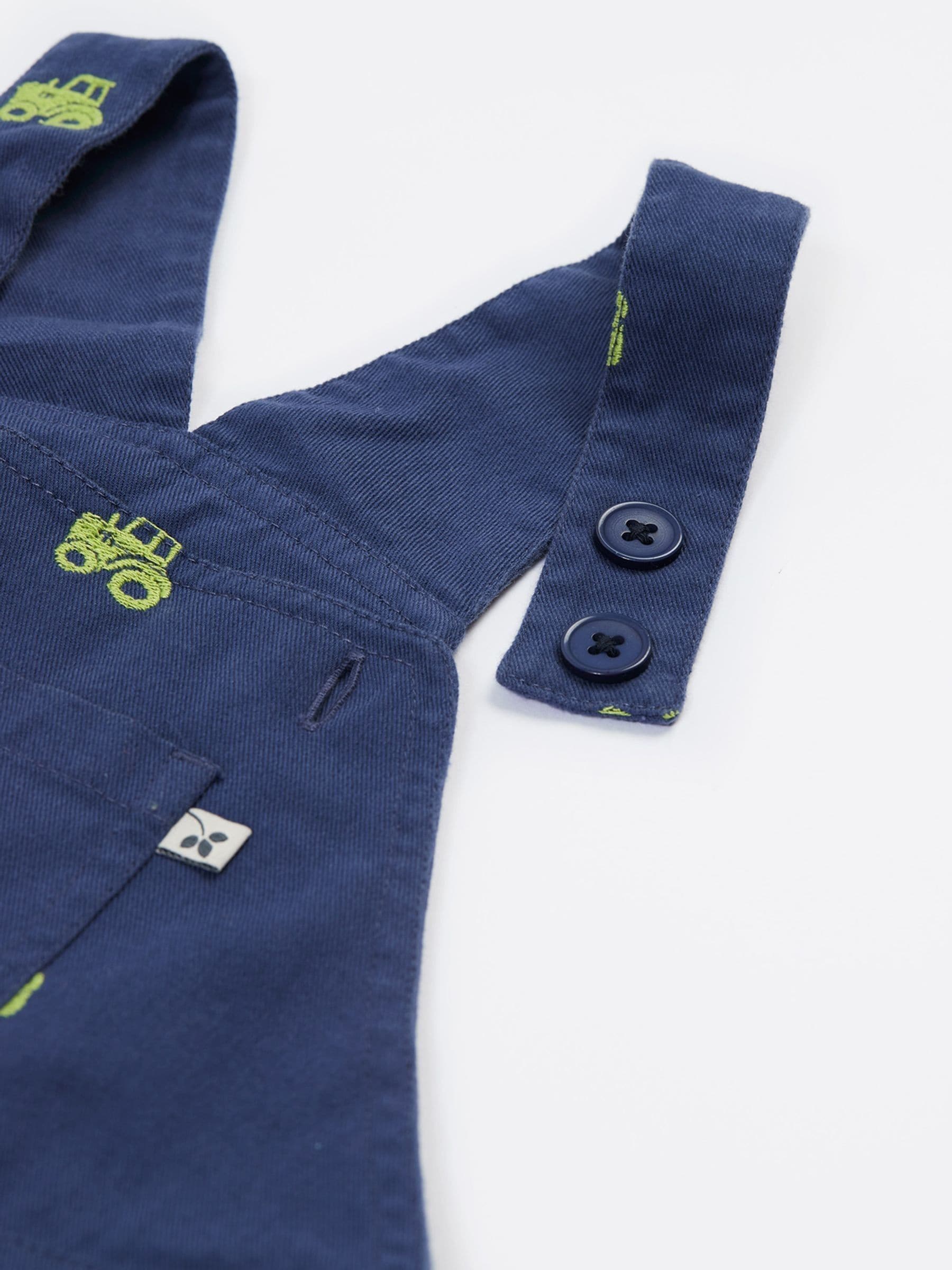 Frugi Blauwe Elio korte bretelbroeken