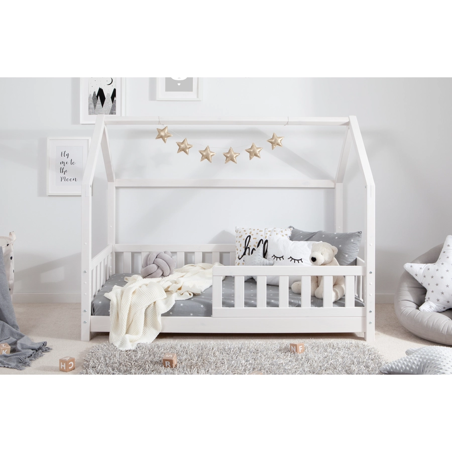 TICAA Kinderbett Hausbett Kay 80x160 Kiefer weiß Weiß