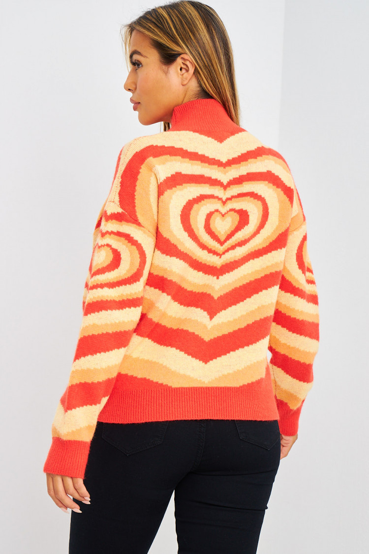 Pull orange col montant imprimé marbré