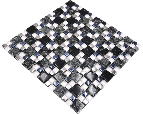 Glasmozaïek XIC K1499 zwart/zilver 33,8x33,8 cm