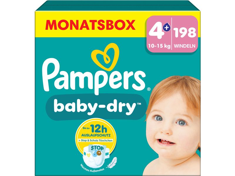 Pampers Windeln Baby Dry Maxi Plus Grösse 4 Monatsbox 10-15 kg, 198 Stück