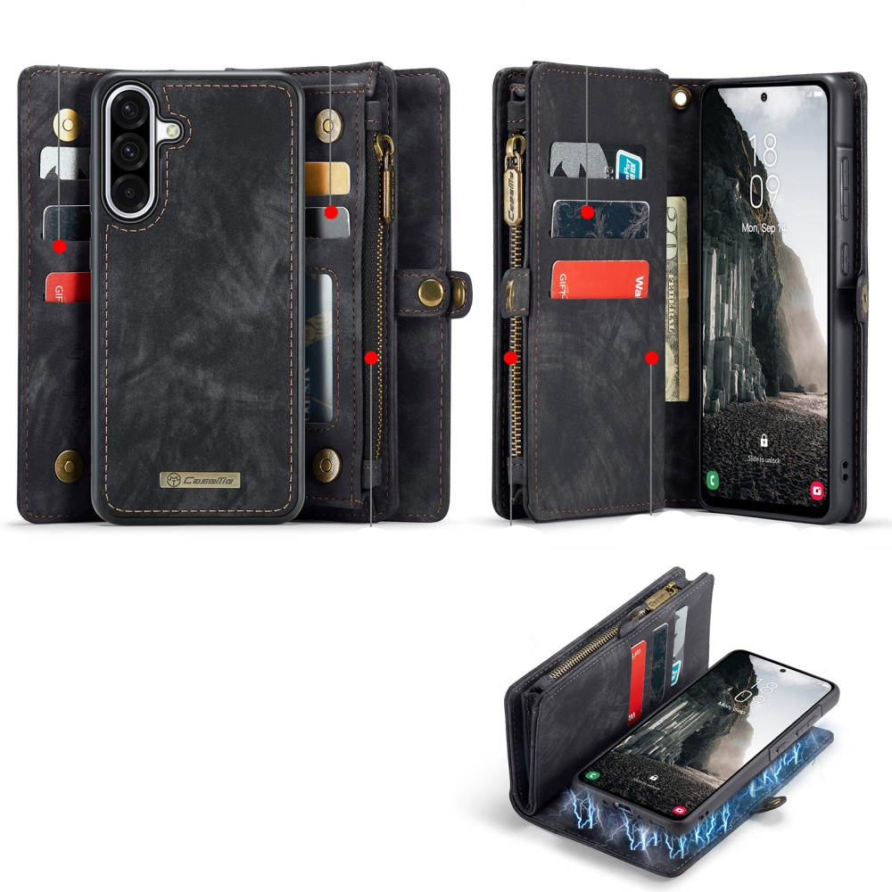 Samsung Galaxy A56 2in1 Leder Tasche   Magnet Hardcase Karten Etui - Schwarz