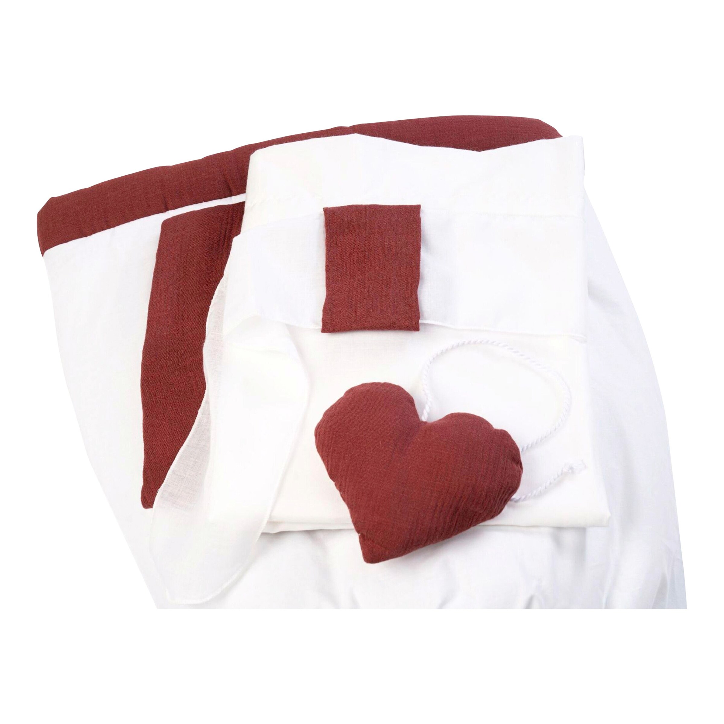 Mionido Textiles Set für Stubenwagen Uni Herz bordeaux