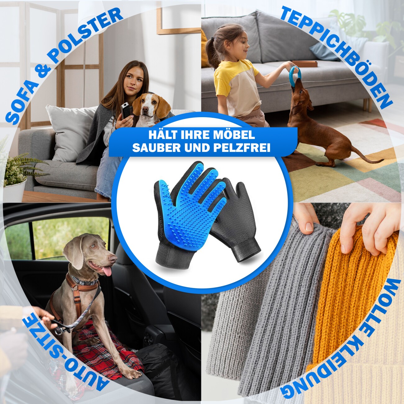 Petsation Massagehandschuhe Paar für Hund, Katze, Pferd