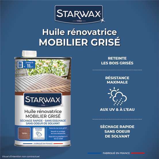 Huile rénovatrice teinte teck pour mobilier en bois grisé 750 ml