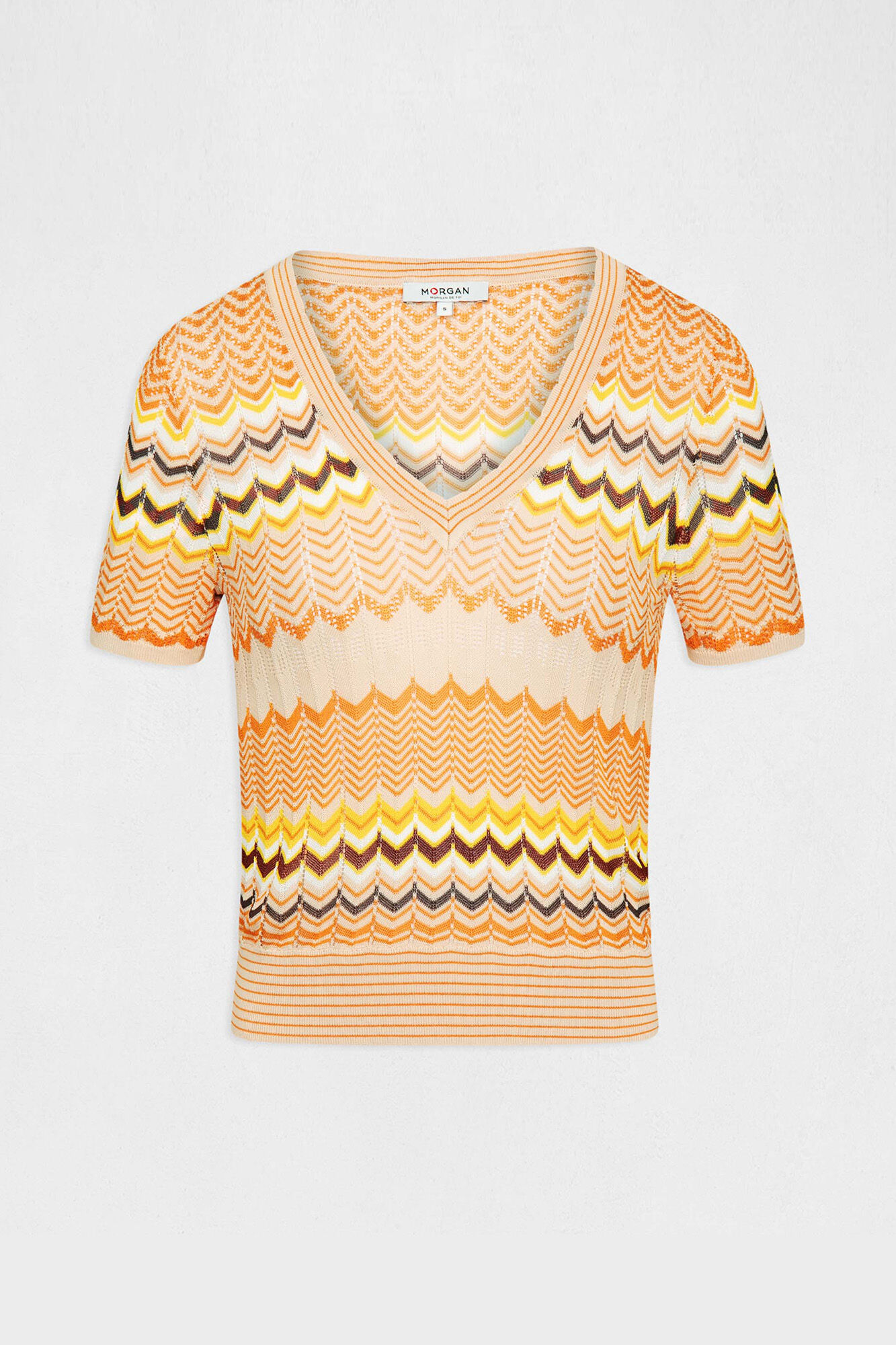 Camisa de manga curta com estampa chevron - Estampa branca