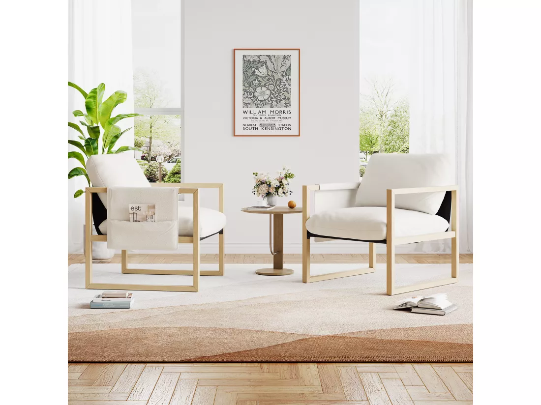 Fauteuil de Salon Confortable - 79x68x83CM - Chaise Relaxant avec Siège Épais - tissu sherpa - Blanc cassé