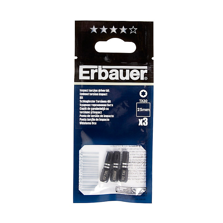 Embout de vissage torsion impact TX30 25 mm Erbauer - 3 pièces