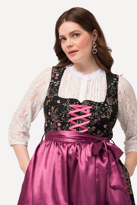 Dirndl, Blüten, Pailletten, Carree-Ausschnitt, ärmellos