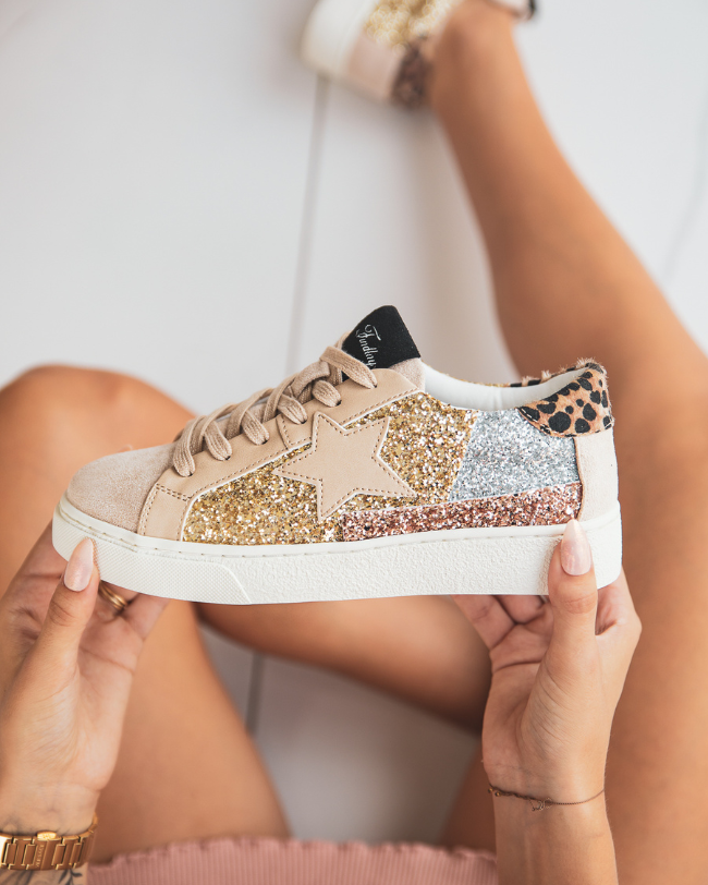 Basket femme beige étoile à lacets - Rebecca