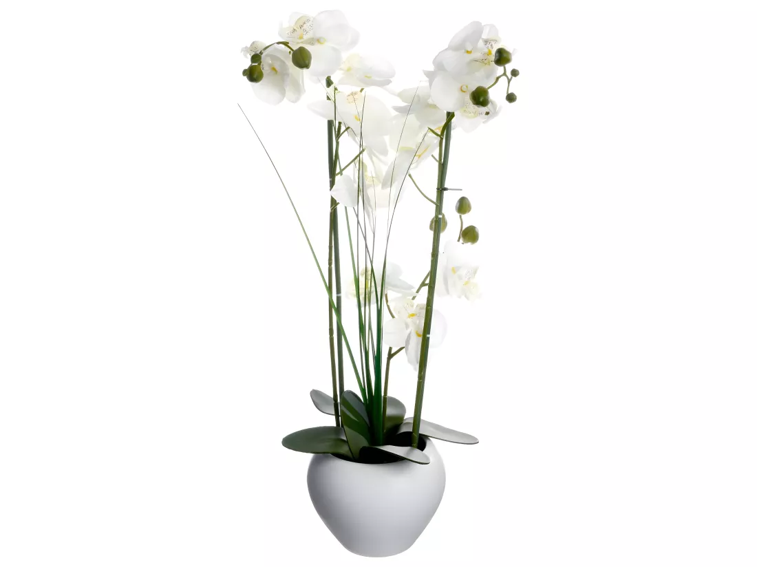 Plante artificielle Orchidée dans un pot en céramique blanche H 53 cm