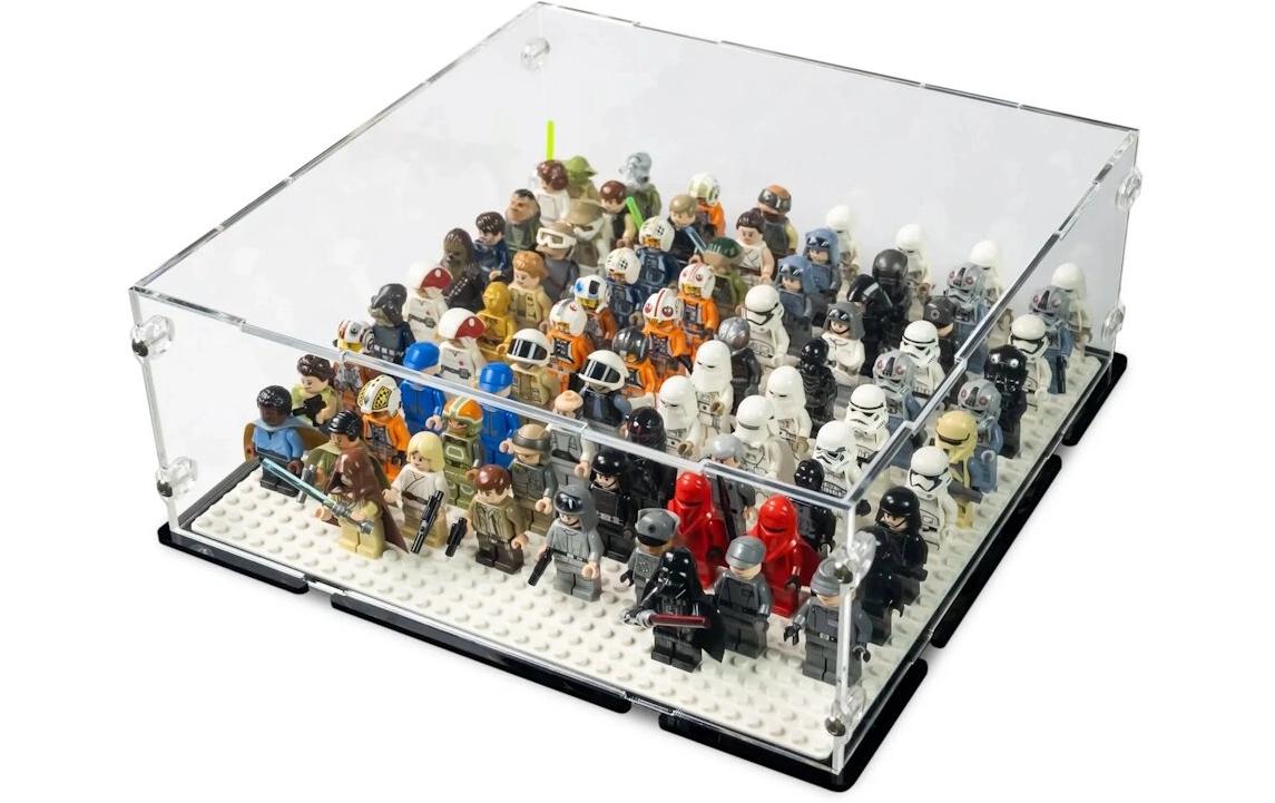 Baukasten Acryl-Display für LEGO MinifgurenAcry-Display-Box mit schwarzem Boden für eine 32 x 32 Platte