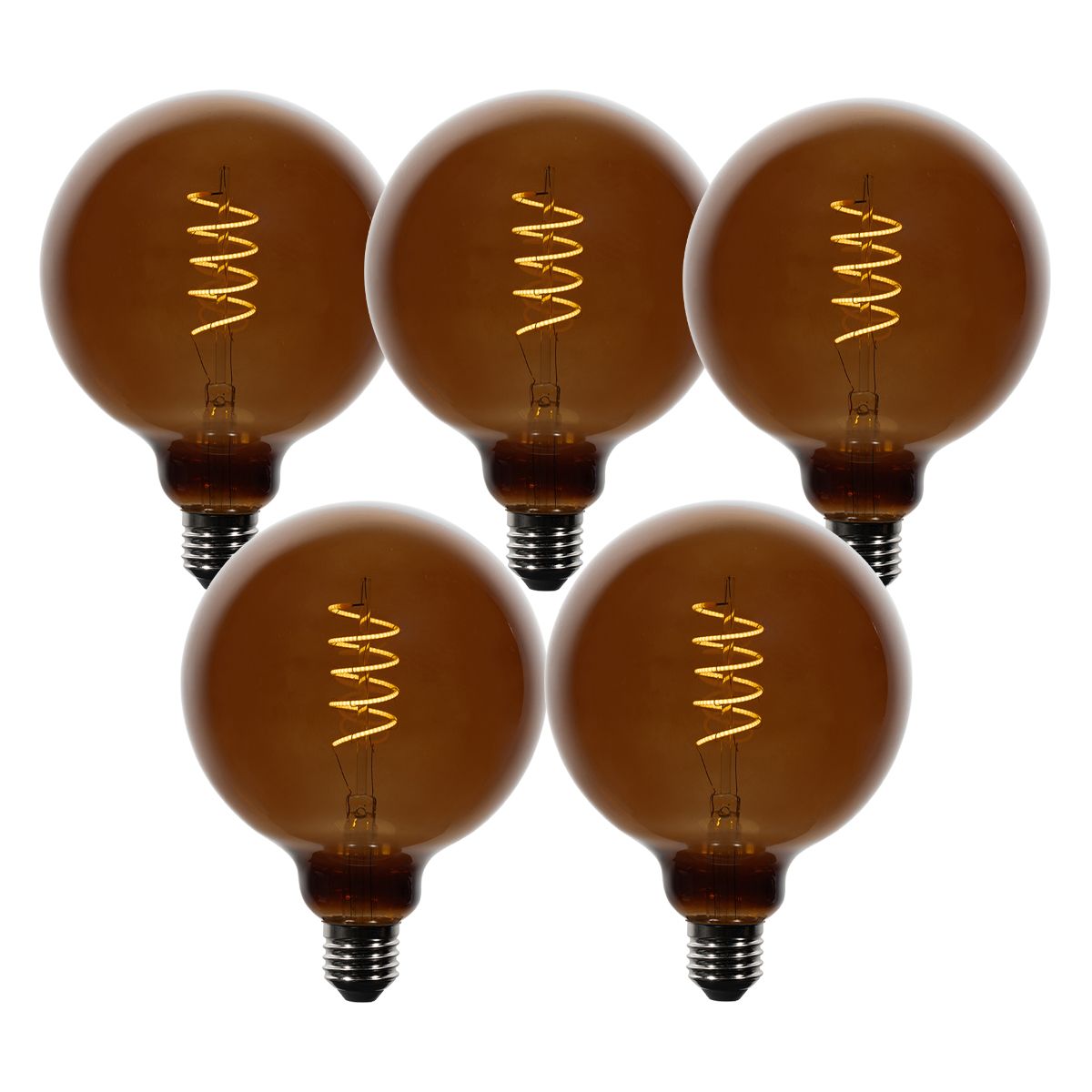 Set van 5 E27 dimbare LED lampen G125 bruin 4W 120 lm 1800K
