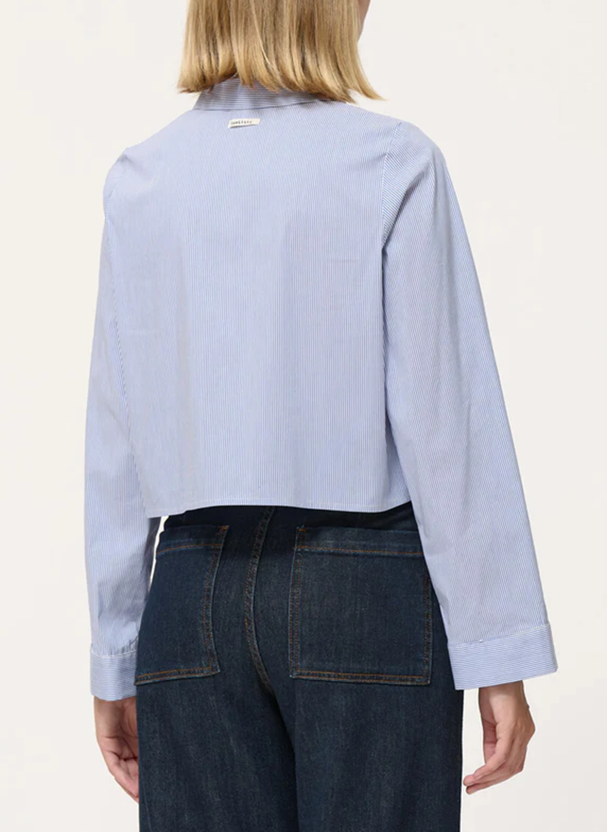 Chemise courte col classique rayée en coton mélangé | Bleu