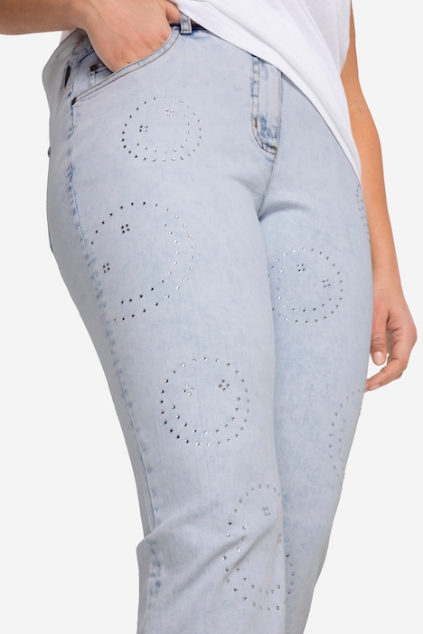 Jeans, Smiley-Muster, Ziersteine, 5-Pocket, verkürzte Länge