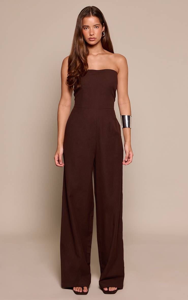 Chocolat Combinaison-pantalon Large À Bandeau Effet Lin