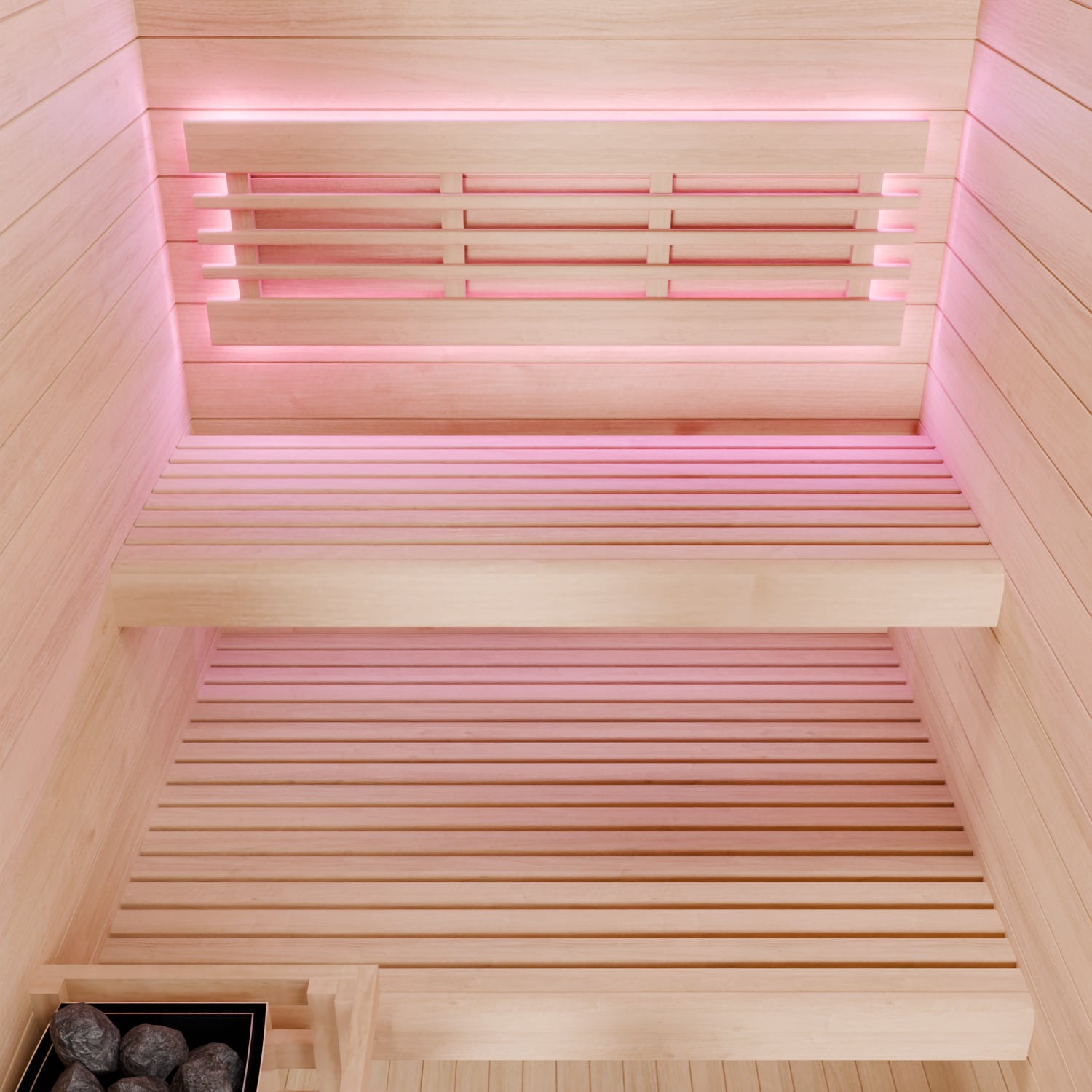 Dewello Finnische Sauna TOFINO 120x140 Kabine aus Hemlock Tannenholz mit 3,5 kW Harvia Ofen, inkl Sauna Set