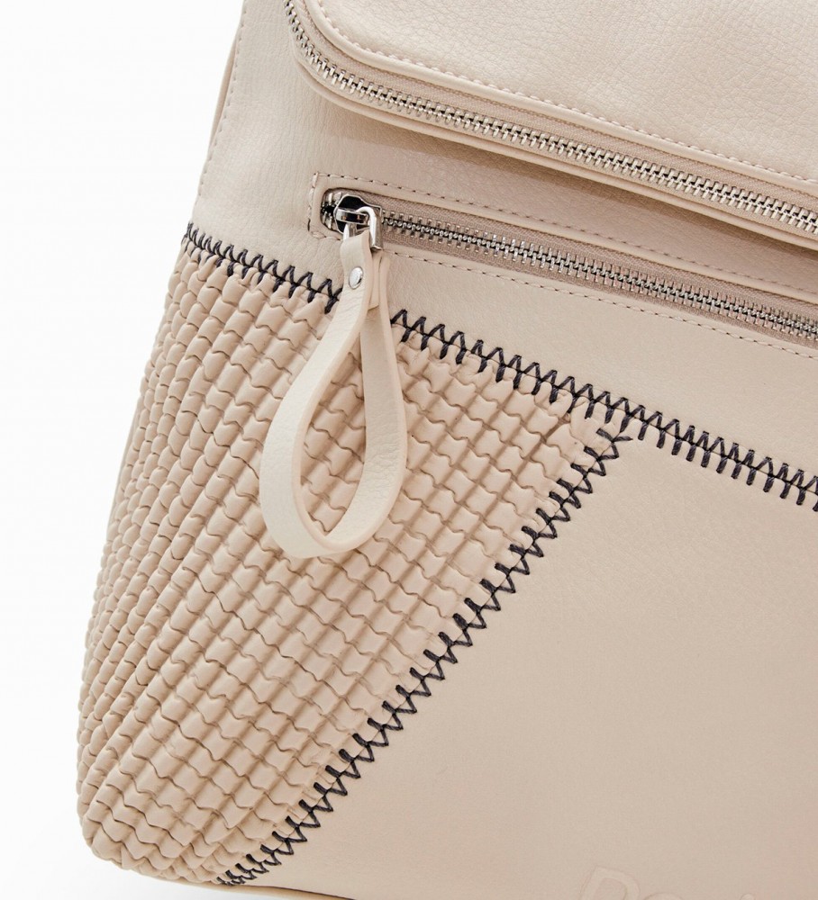 Mochila Desigual tamanho médio com patch bege