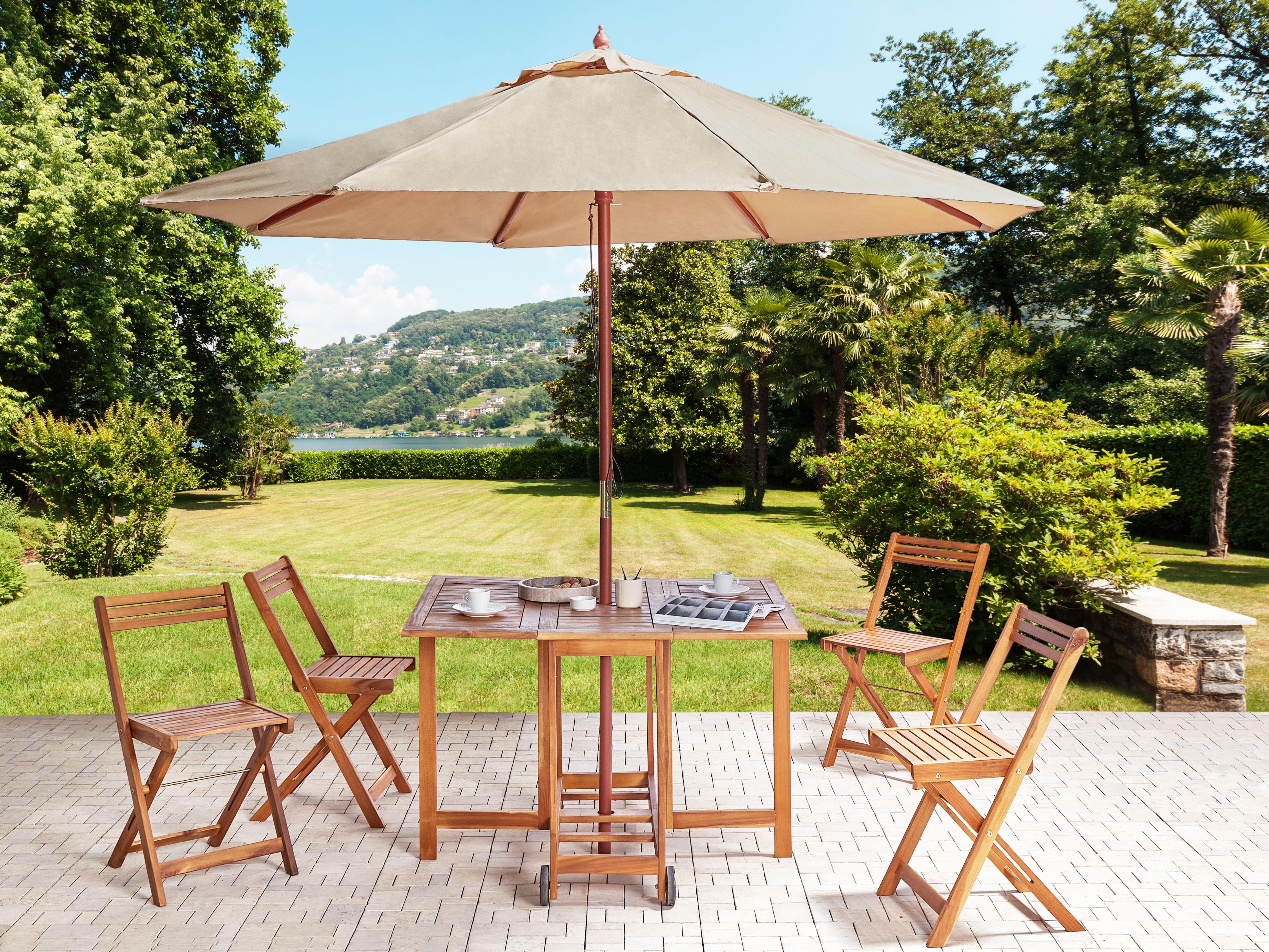 Tuinset 4-zits FRASSINE met parasol (12 opties) Acaciahout Natuurlijk