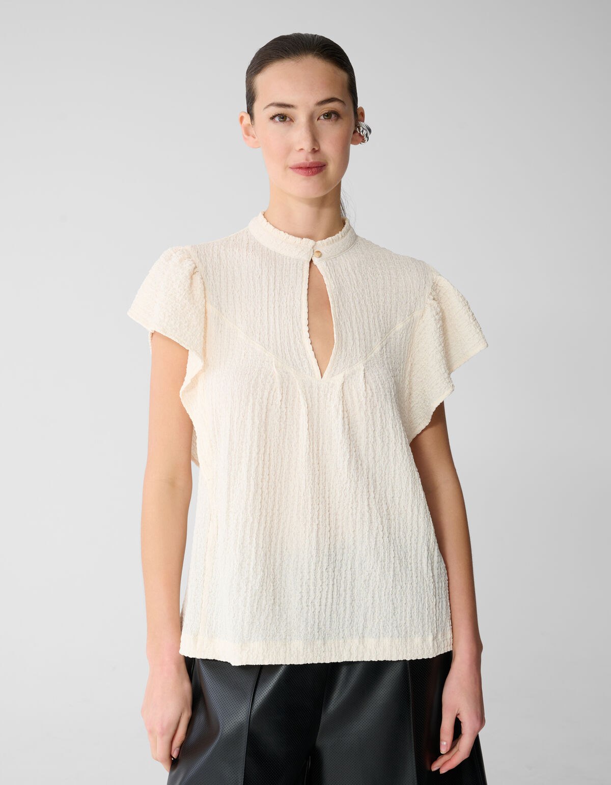 Crinkle Ruffle Top Gebroken Wit