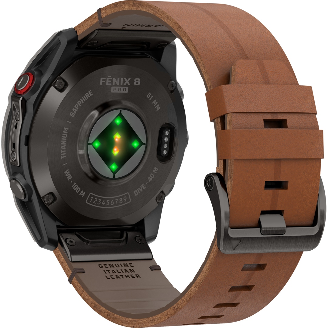 Garmin Fenix 8 Pro - 51mm AMOLED Sapphire Carbongrau / Leder braun