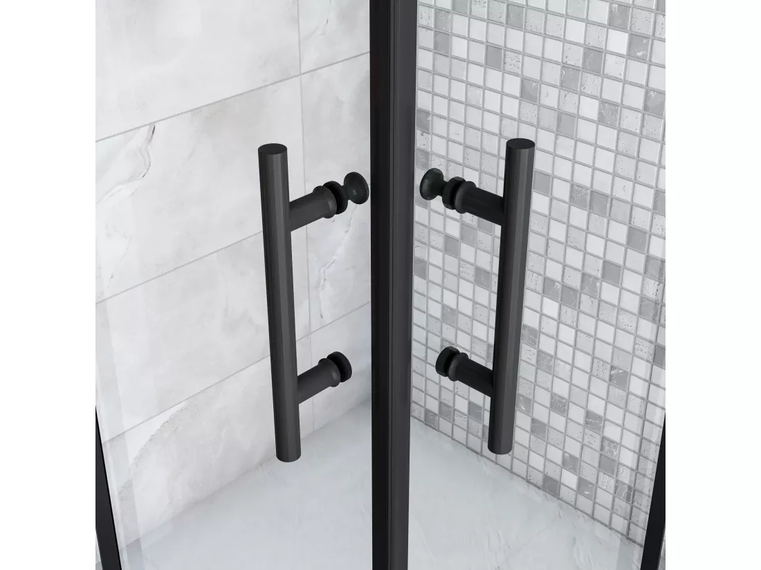 AICA Cabine de douche 80x80x200cm accès d'angle - Noir Mat , porte de douche coulissante, en 6mm verre anticalcaire, cabine de douche noire