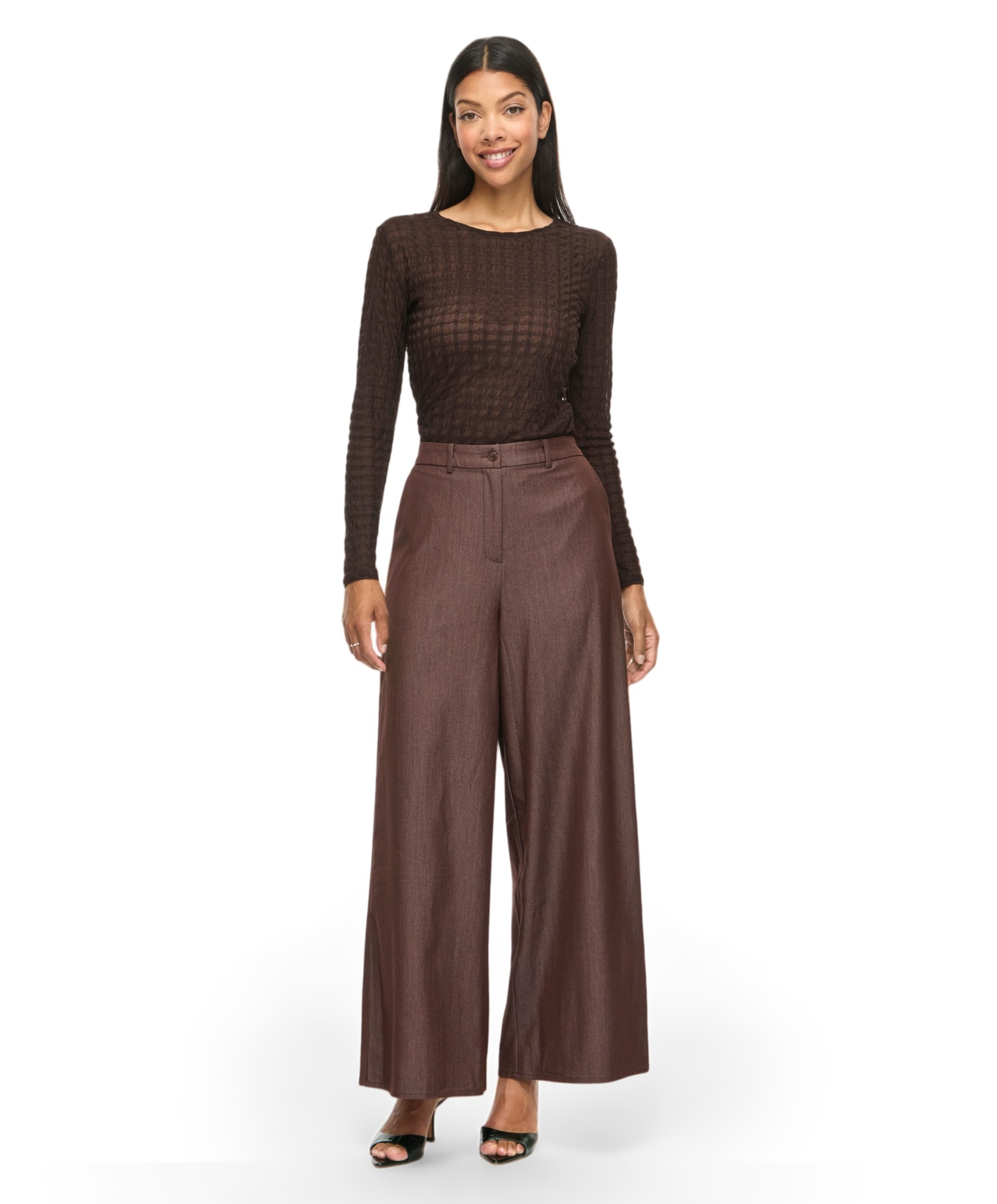 Vila VIOFALA HW WIDE PANTS/R dames broek bruin