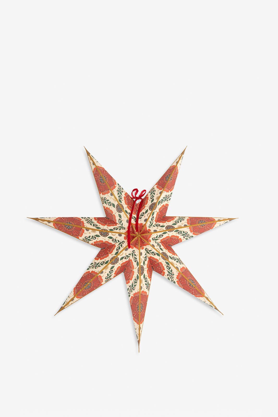 Kerstster donkerrode bloemenprint met LED