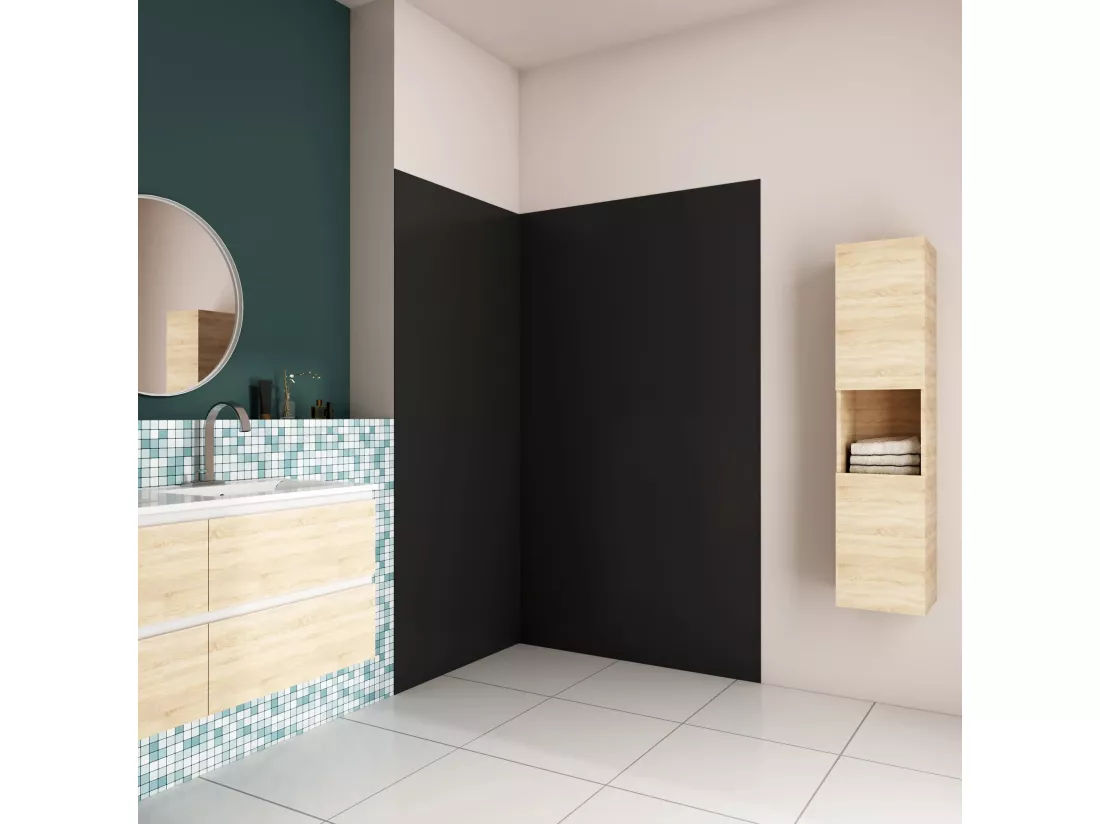 AICA Panneau mural de douche Noir 120x90x210cm,Panneaux muraux salle de bain habillage mural aluminium,avec 2 profilés de finition