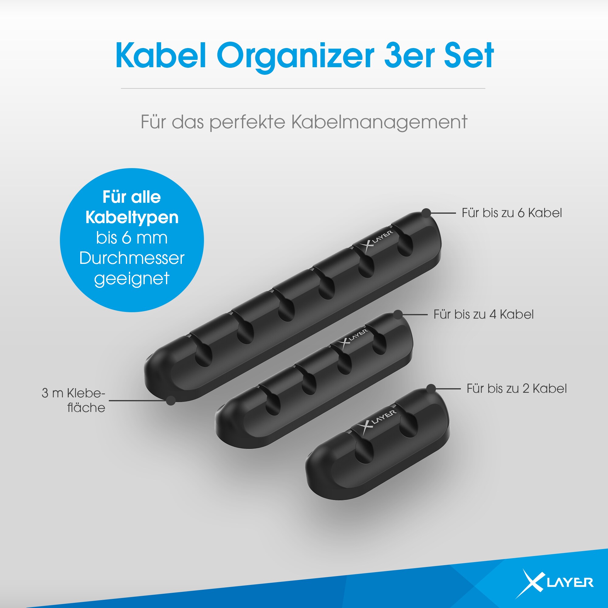 Xlayer DIVERS Kabelhalter XLayer Silicone Cable Fixer 3er Pack Black