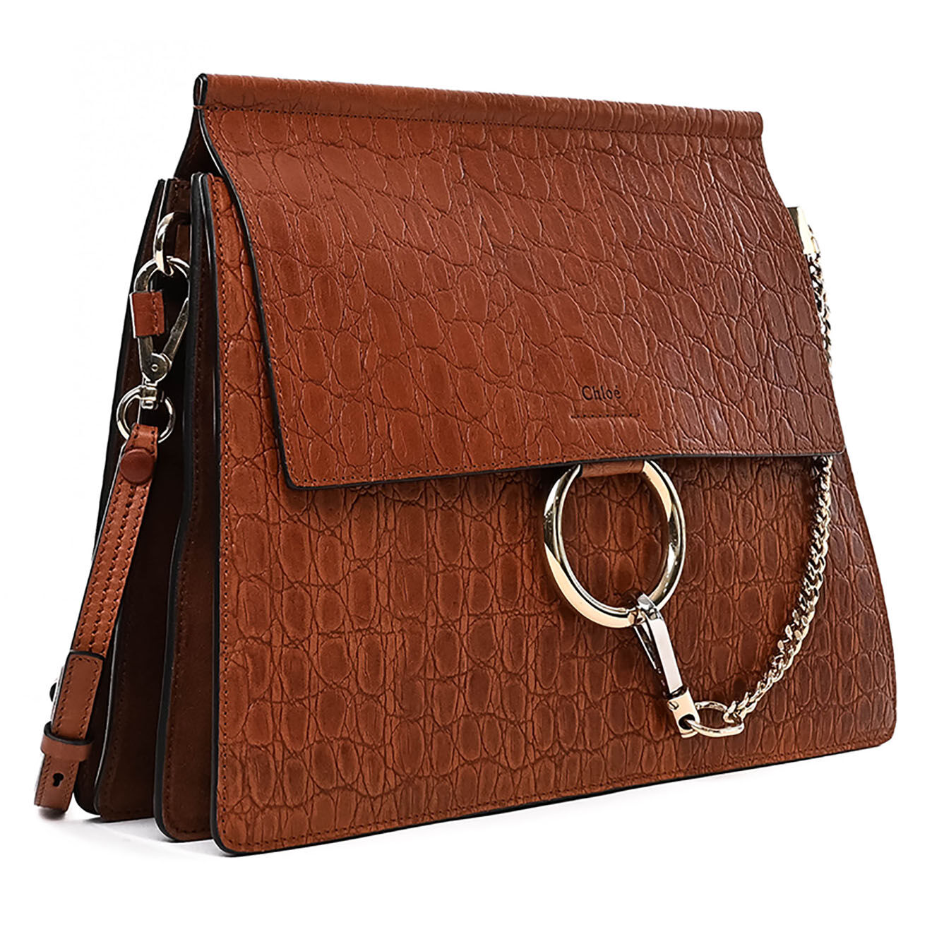 Chloé Sac bandoulière Faye en Cuir effet croco marron - Neuf sans étiquette - L.32 cm