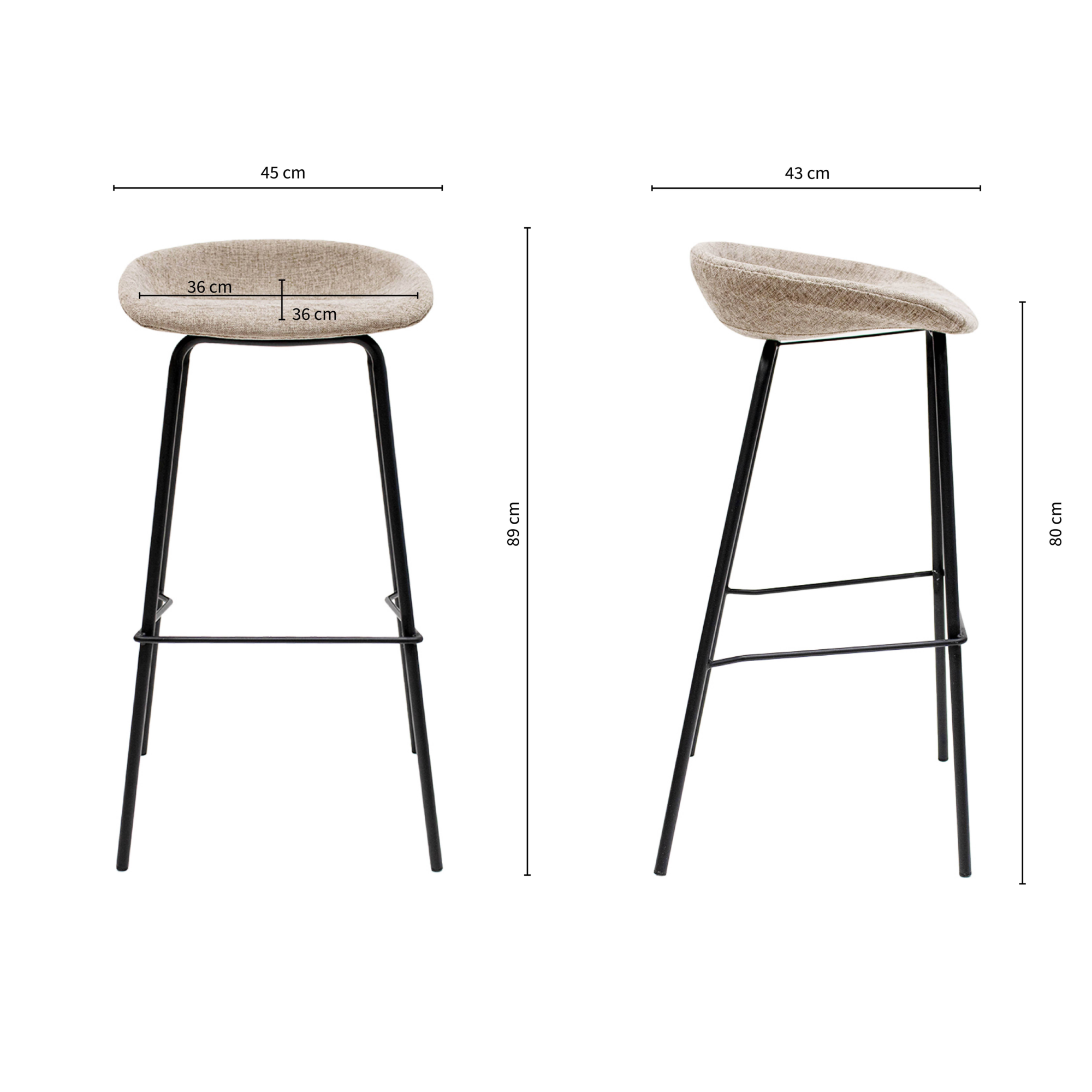 Kick barkruk Riga H80 cm taupe