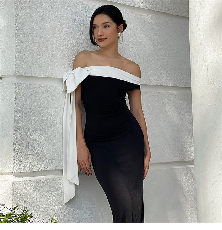 Bababy - Strapless Two Tone Maxi Sheath-jurk