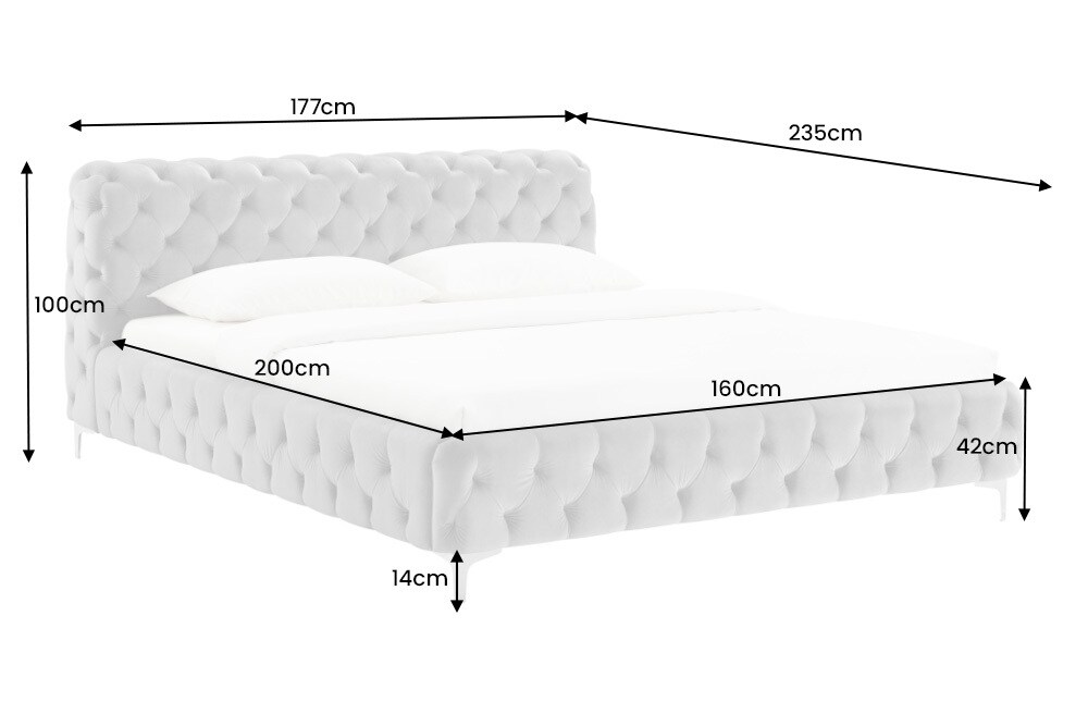 riess-ambiente Doppelbett MODERN BAROCK - 160x200cm grau Samt Chesterfield