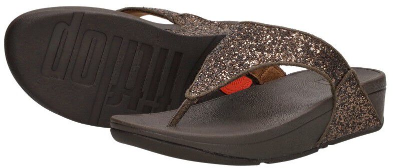 Fitflop Lulu Glitter Toe - Thongs PU Glitter donkerbruin
