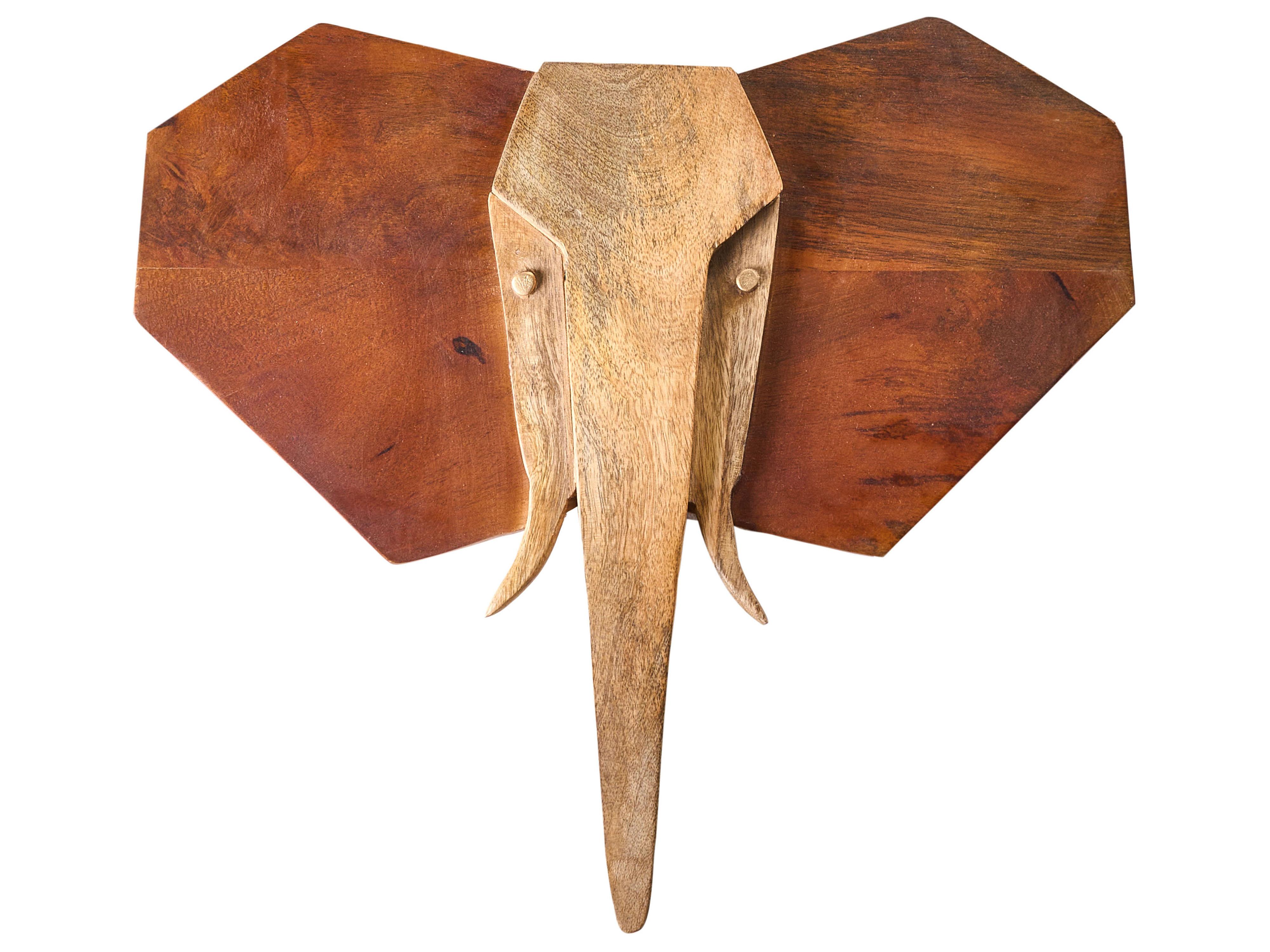 Wanddecoratie Olifant GAROUA Mangohout 37 cm Bruin