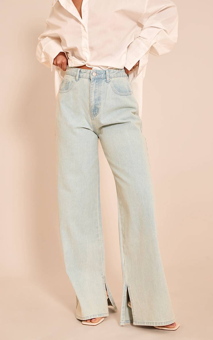 Délavage Vintage Jean Boyfriend Taille Haute À Ourlet Fendu
