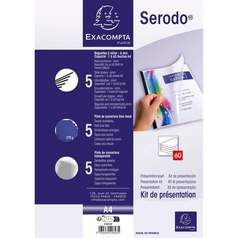 Kit de présentation Serodo pour relier jusqu'à 60 feuilles A4. - Bleu