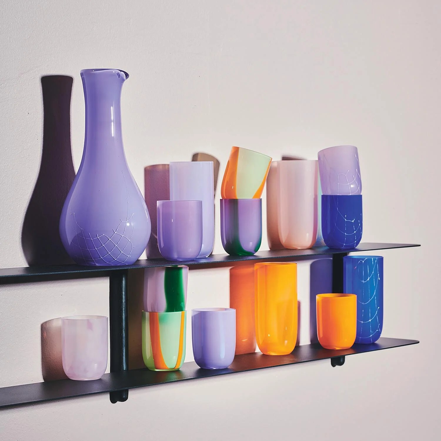 Kodanska  Flow Tumbler glas, Green/Orange Stripes - 25 cl.