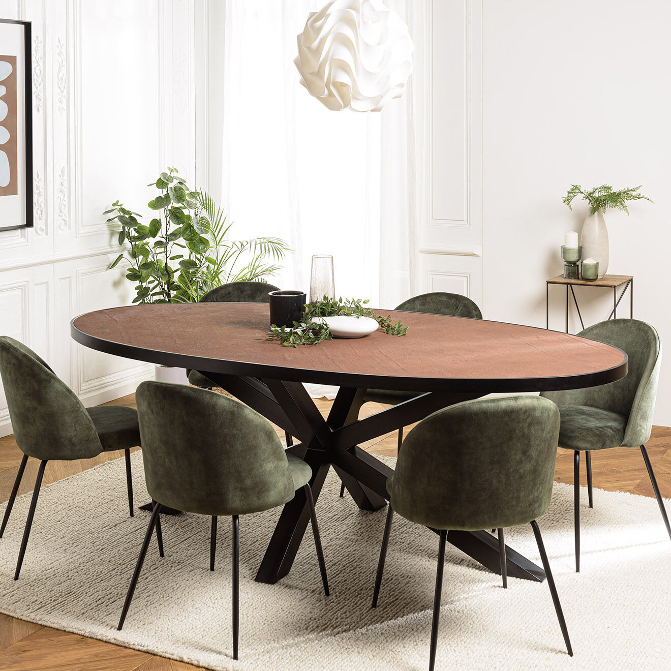 Macabane Table à manger effet pierre Basile bois/noir - 220x110x76 cm