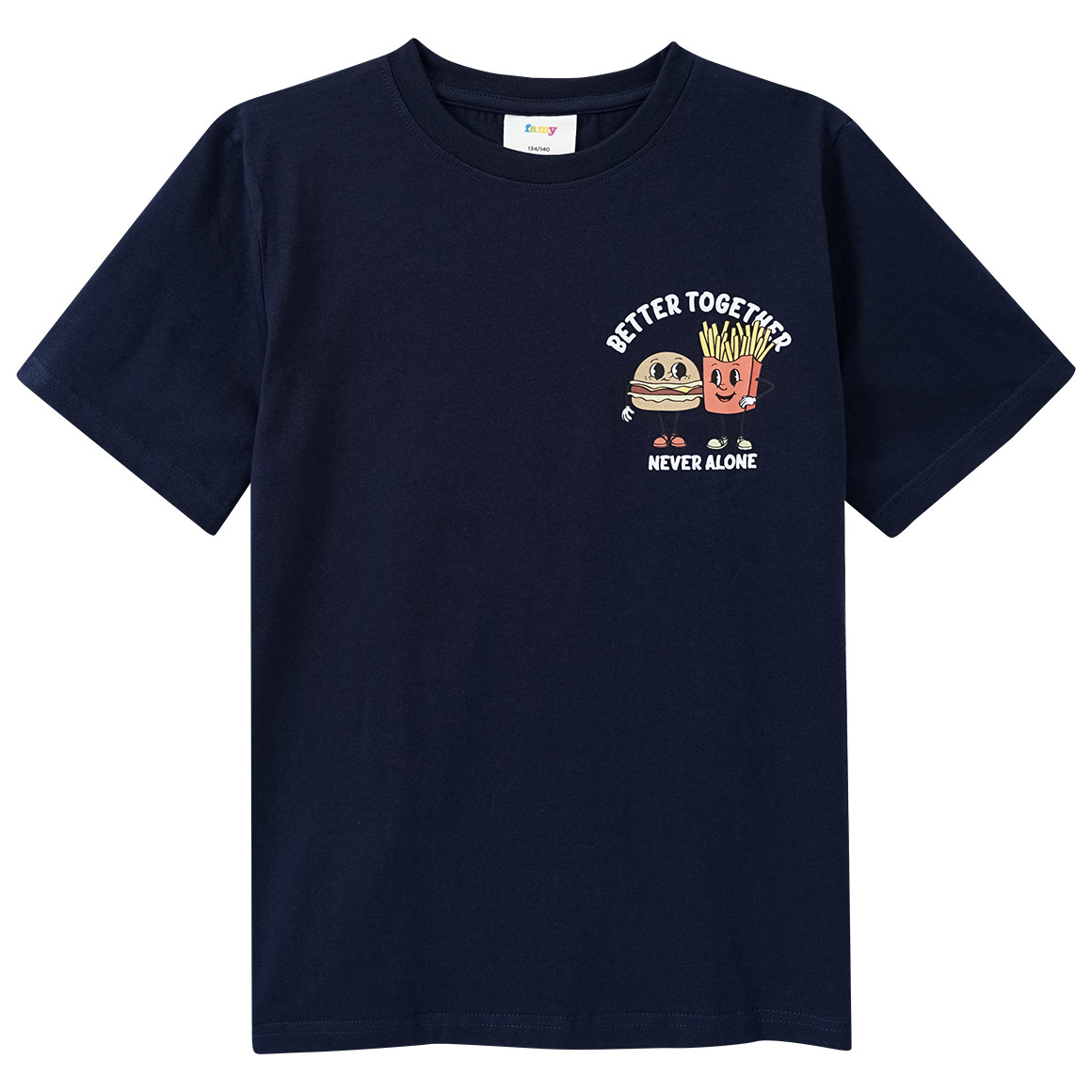 Famy 3 Jungen T-Shirts mit Fast Food Prints blau / dunkelblau / hellblau