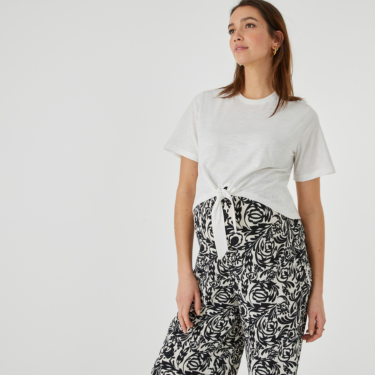 COLEÇÕES LA REDOUTE<br>Camiseta de maternidade com gola redonda e amarração