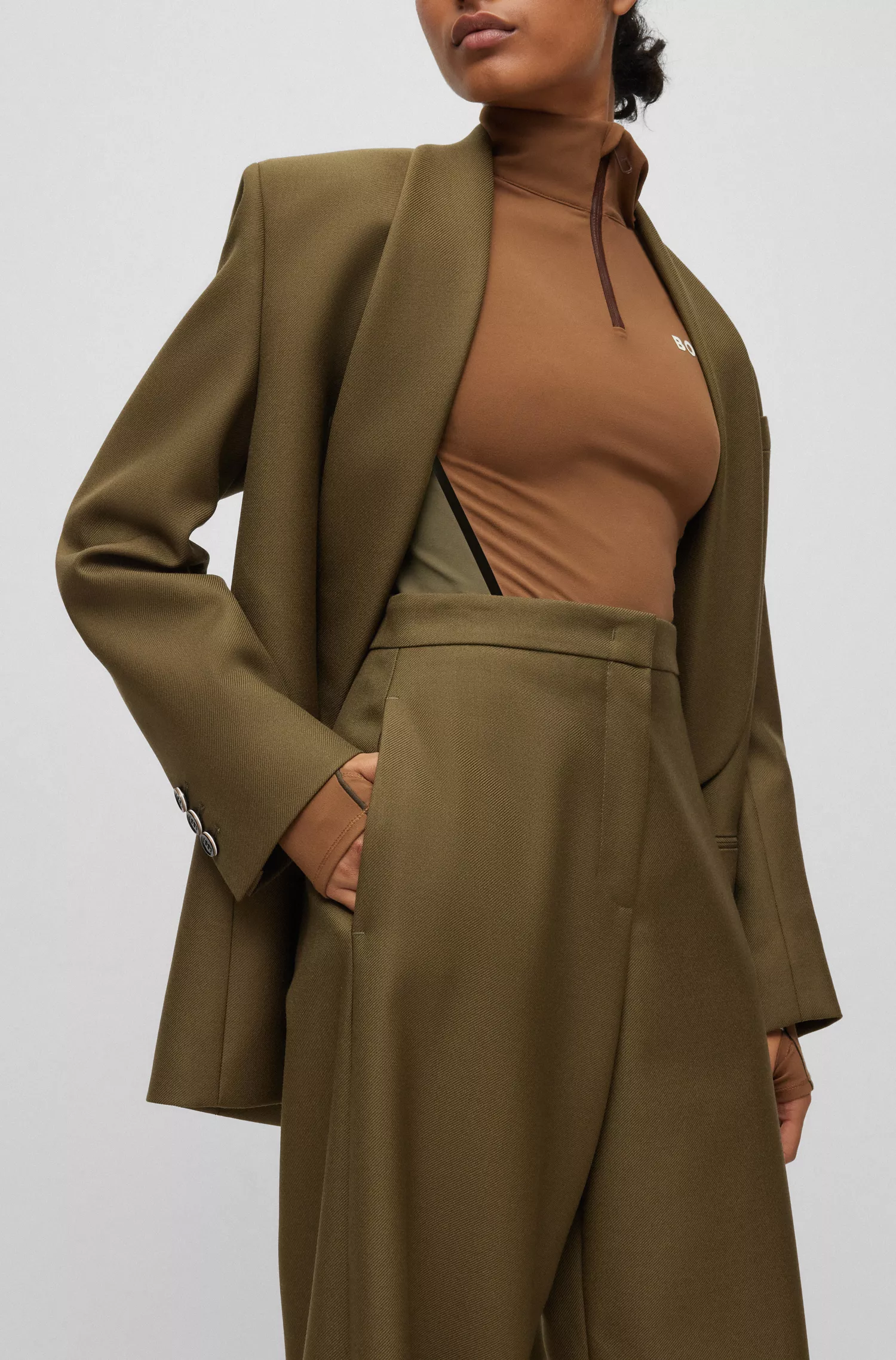 Calças oversized BOSS Black-BOSS x Alica Schmidt em lã sustentável.