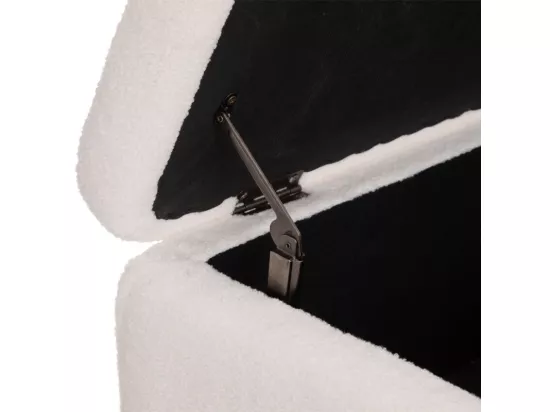 Banc Coffre tissu blanc à bouclettes et pieds en métal 100 x 40 cm