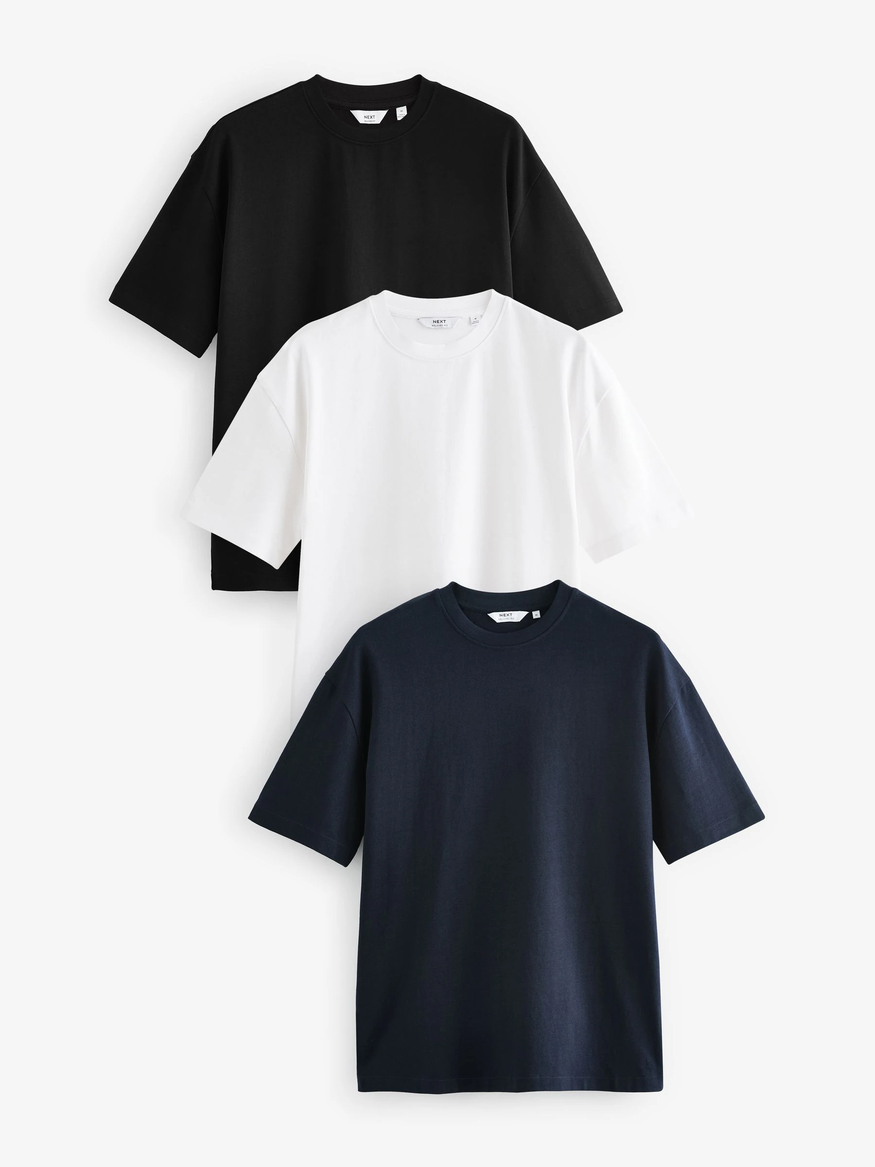 Wit/zwart/marineblauw - Relaxed fit - Verpakking van 3 T-shirts van zware stof