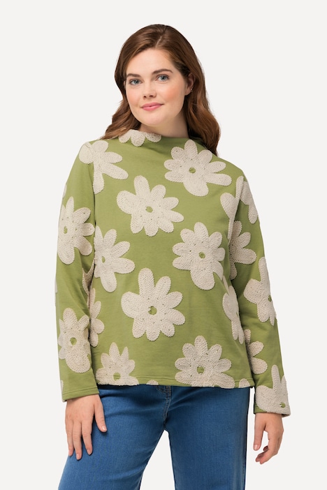 Sweatshirt, Stickerei, Stehkragen, Langarm, Biobaumwolle