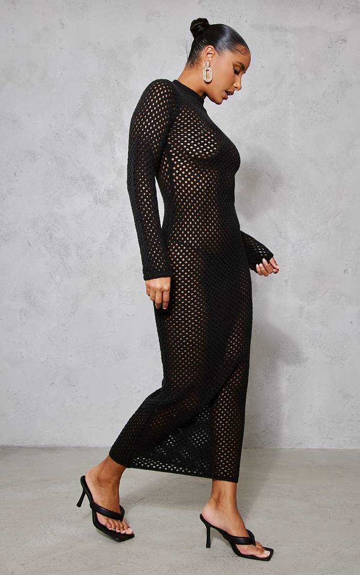 Robe Midaxi À Manches Longues En Maille Ajourée